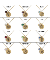 Birth Stone & Birth Flower Pendant Necklace 