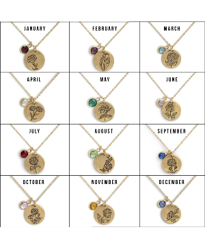 Birth Stone & Birth Flower Pendant Necklace 