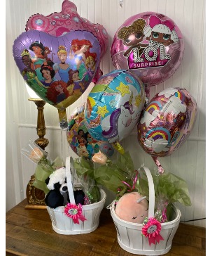 BIRTHDAY BASKET + BALLOONS sizes/contents will vary