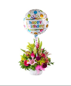 Birthday Basket with Balloon fresh arrangement