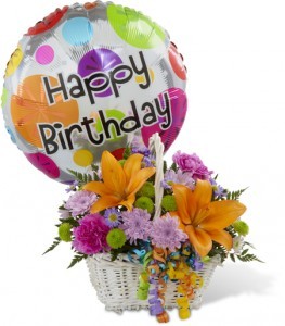 Birthday Basket with Balloon Wicker Basket
