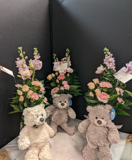 BIRTHDAY BEAR FRESH FLOWERS AND PLUSH