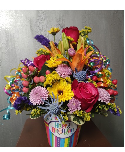 Birthday bucket arrangement  