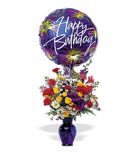 Birthday Fireworks Birthday Flowers including 1 Mylar Balloon.