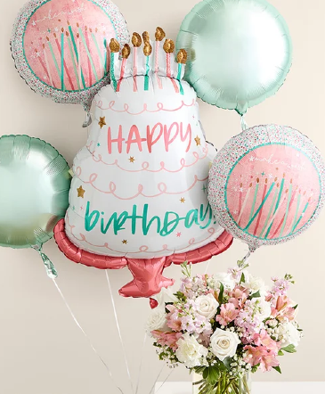 Birthday Flowers and Balloon Bundle  in Haltom City, TX | Jasmine Gardens