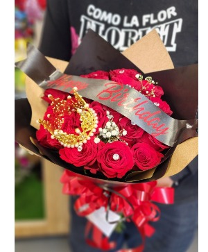 Birthday Queen Wrapped 24 Red Rose Bouquet 