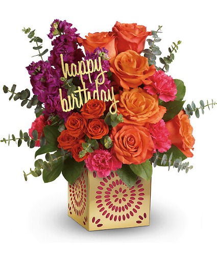 Birthday Sparkle Surprise Cube arrangement