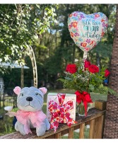 BIRTHDAY/ANNIVERSAY Combo Florals/Spa Box/Stuffed Animal and Occasion specific Balloon