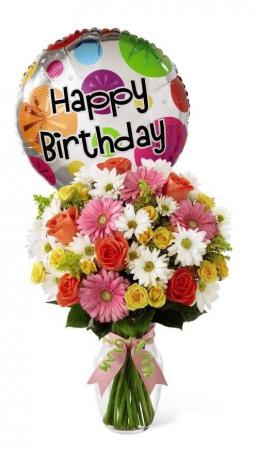 Birthday Fireworks Vase Arrangement Includes Balloon