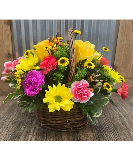 Bit of Sunshine Floral Bright Colored Fresh Florals in Basket