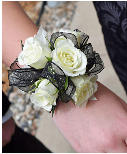 Black and White Corsage Fresh Flower 
