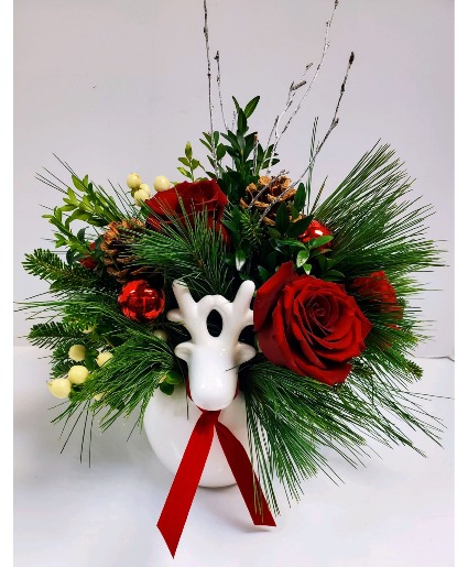 Blitzen Ceramic Reindeer Arrangement