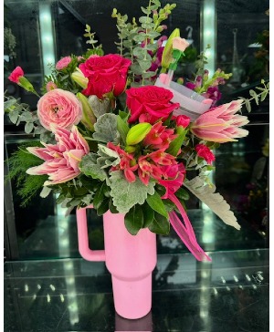 Blooming Tumbler Floral Arrangement with mix florals and 40 oz. tumbler mug