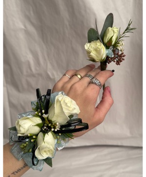 Blue and Black Corsage