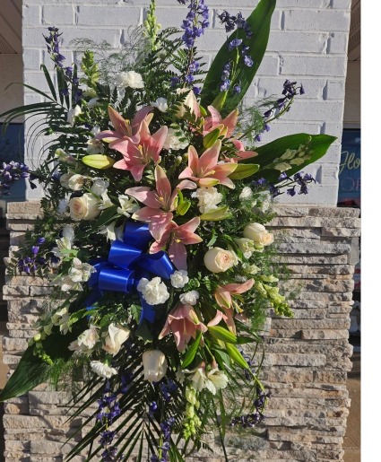 Blue and Pink Standing Spray  sympathy 