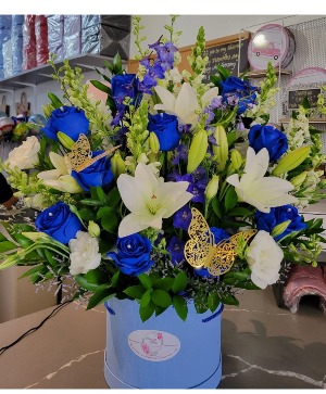 Blue and white arrangements  