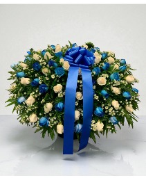 Blue and white Casket Spray