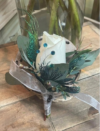 blue and white boutonniere prom/homecoming