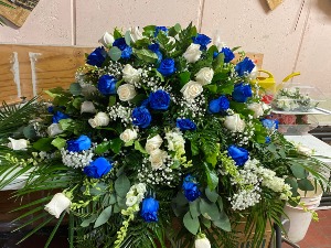 BLUE AND WHITE CASKET