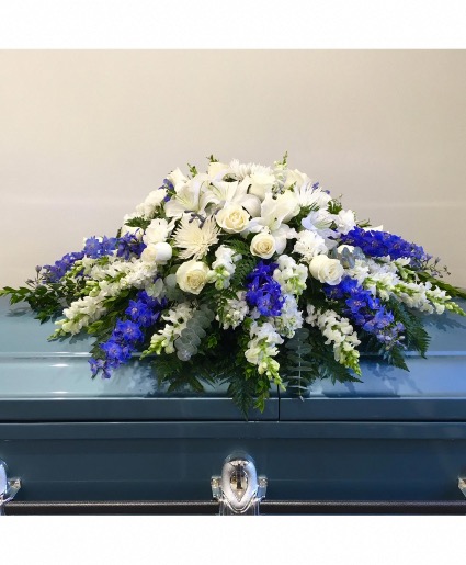 Blue and White Casket Spray  Fresh flowers 