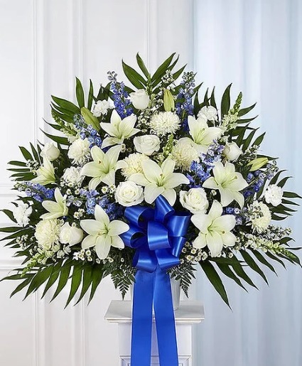 Blue and White paper mache with lilies 