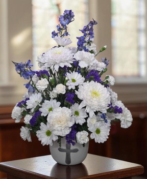 Blue and White Sentiments FHF-S876 Fresh Flower Arrangement  local only