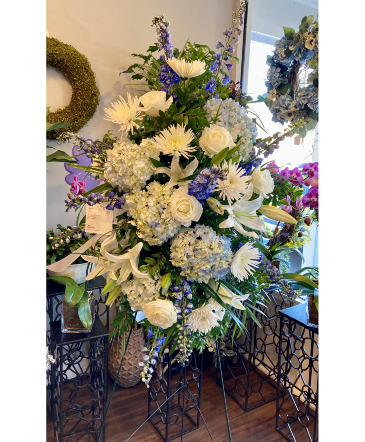 Blue and White Standing Spray in Darien, CT | DARIEN FLOWERS