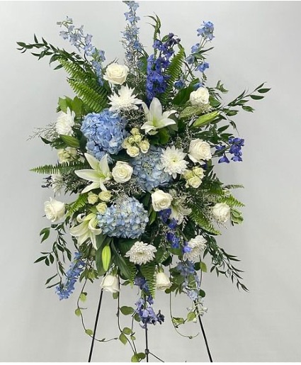 Blue and white standing spray  
