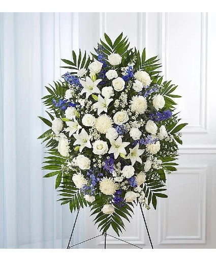Blue and white standing spray spray