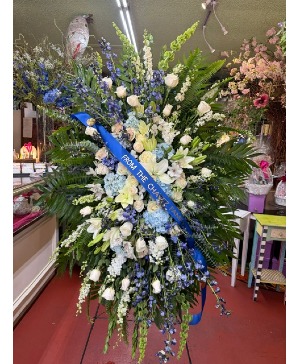 Blue and White Sympathy Standing Spray Standing Spray