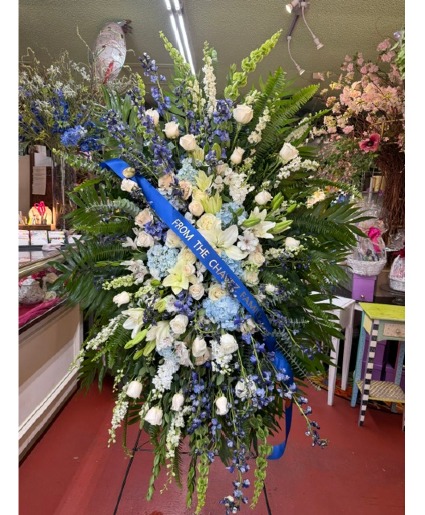 Blue and White Sympathy Standing Spray Standing Spray
