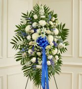 Blue and White Sympathy Standing Spray Funeral Flowers