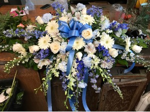 Blue and White Tribute Casket Spray