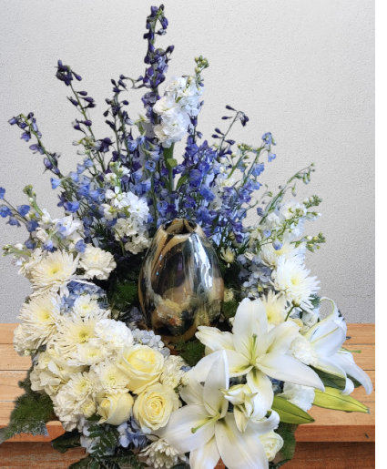 Blue and White Urn Wreath Cremation Ring