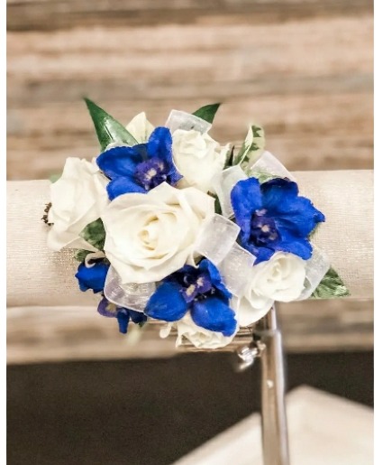Blue and White Wrist Corsage 39.99 (also in White/Purple)