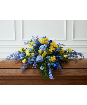 Blue and Yellow Tribute Casket Spray