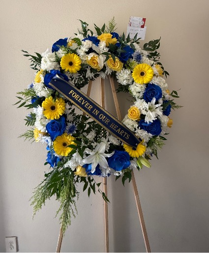 Blue and yellow wreath  