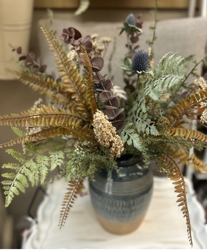 Blue ceramic ferns Silk Arrangement 