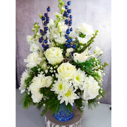 Blue Christmas fresh arrangement