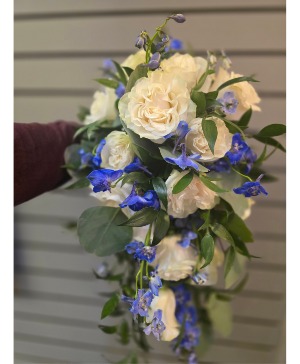 Blue drop wedding bouquet  Cascading bouquet 