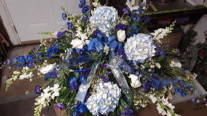 Blue for you casket spray