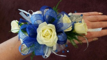 Blue Glamour wristlet in Nampa, ID | THE ROSE PETAL FLORAL SHOP