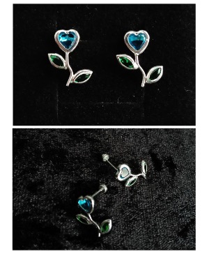 Blue Heart Flower Stud Earrings 