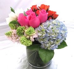 Blue Hydrangea Color Pop Vase Arrangement 