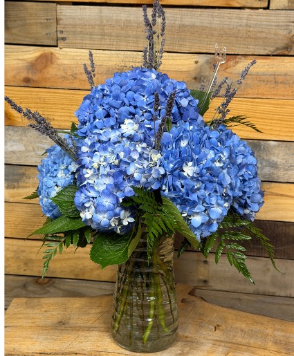Blue Hydrangea Garden Vase Flower Arrangement