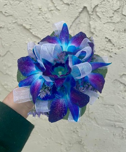Blue  orchid corsage 
