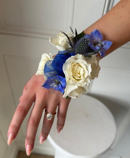 Blue Prom Corsage Wrist Arrangement