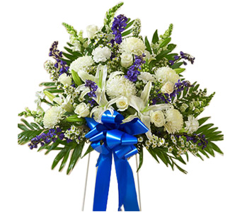 Blue & White Basket On Stand 