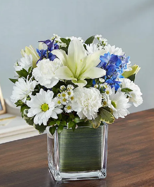 Blue & White Cube Fresh Flowers