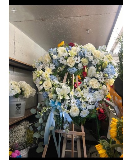 Blue & White Heart Standing Spray 